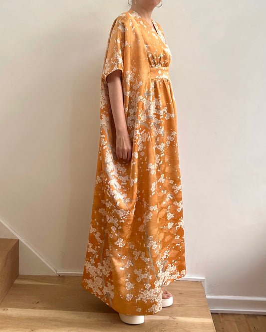 Empress Kaftan Maxi Dress - Plum Flowers in Gold