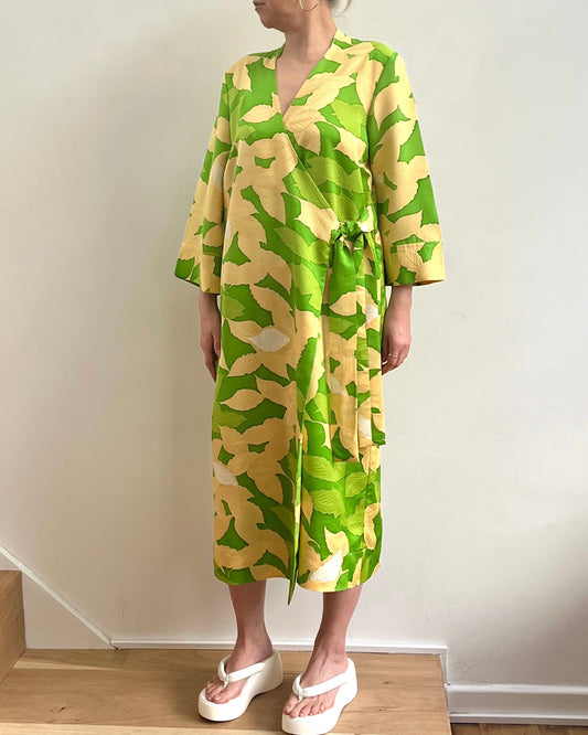 Star Wrap Dress - Spring Leaves in Lime Green