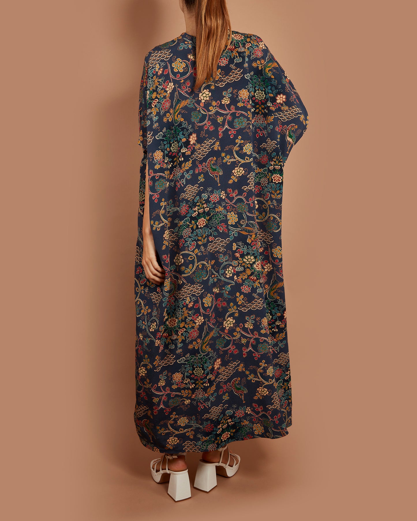 Empress Kaftan Maxi Dress - Waves and Roosters in Navy