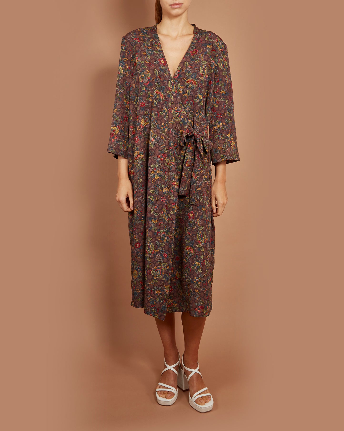 Star Wrap Dress - Arabesque Flowers in Dark Brown