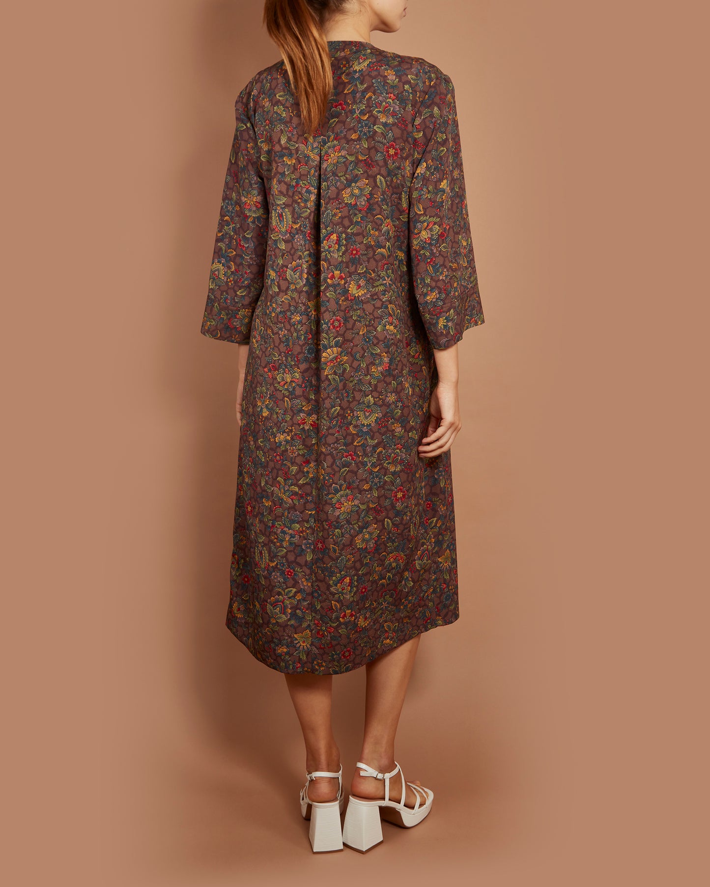 Star Wrap Dress - Arabesque Flowers in Dark Brown