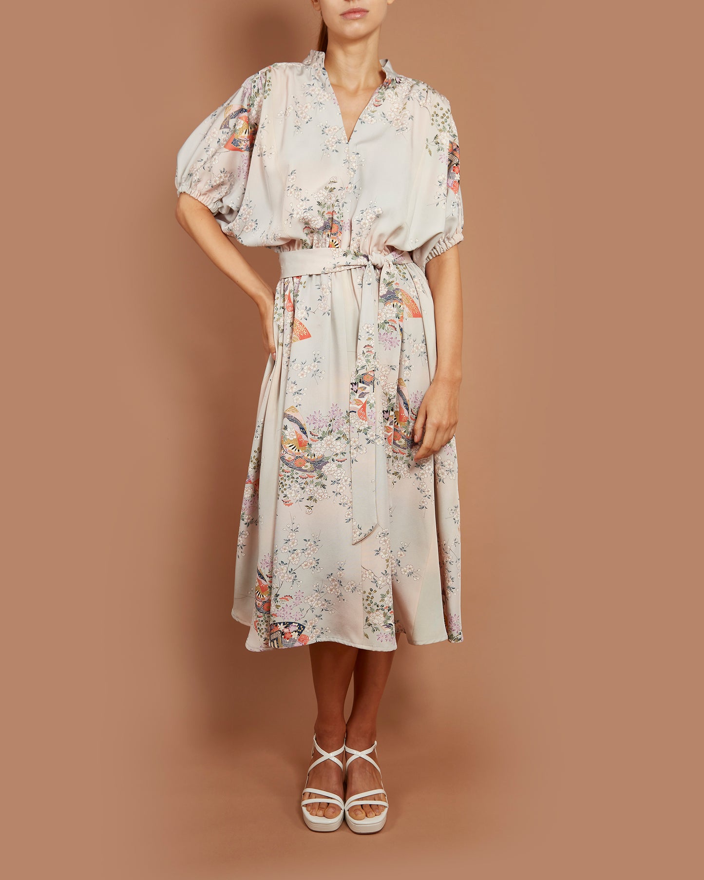 Gloria Batwing Midi Dress - Court Carriages and Cherry Blossoms in Pale Lilac