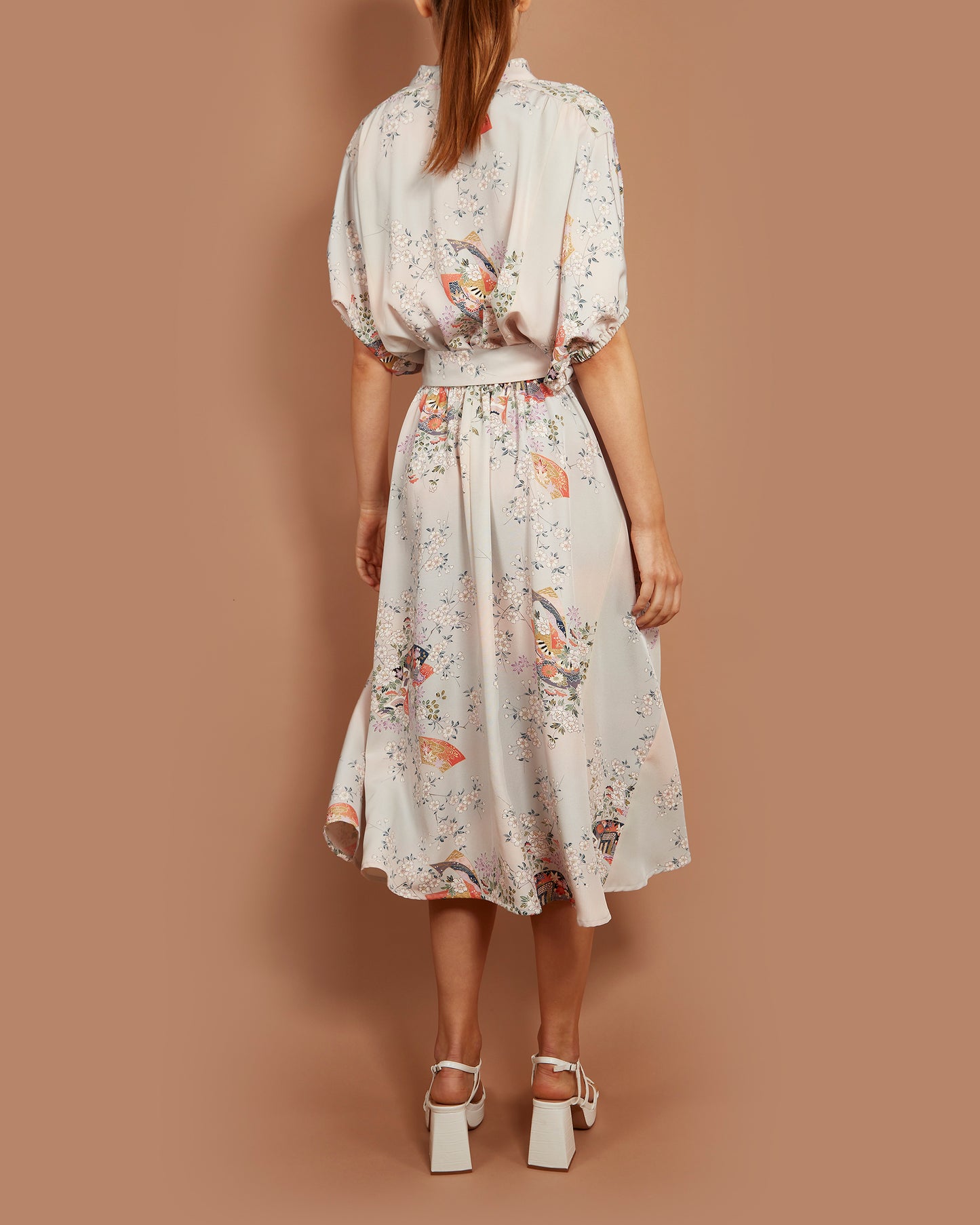 Gloria Batwing Midi Dress - Court Carriages and Cherry Blossoms in Pale Lilac