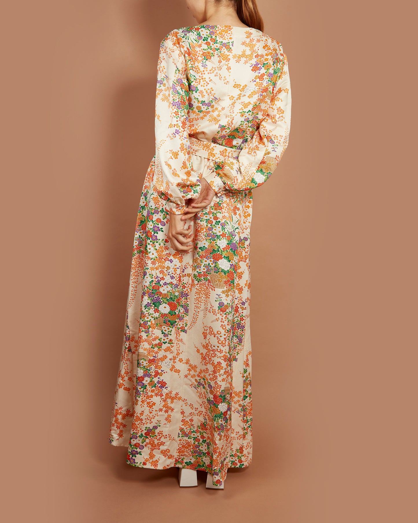 Diva Boat Neck Maxi Dress - Flower Baskets in Cream