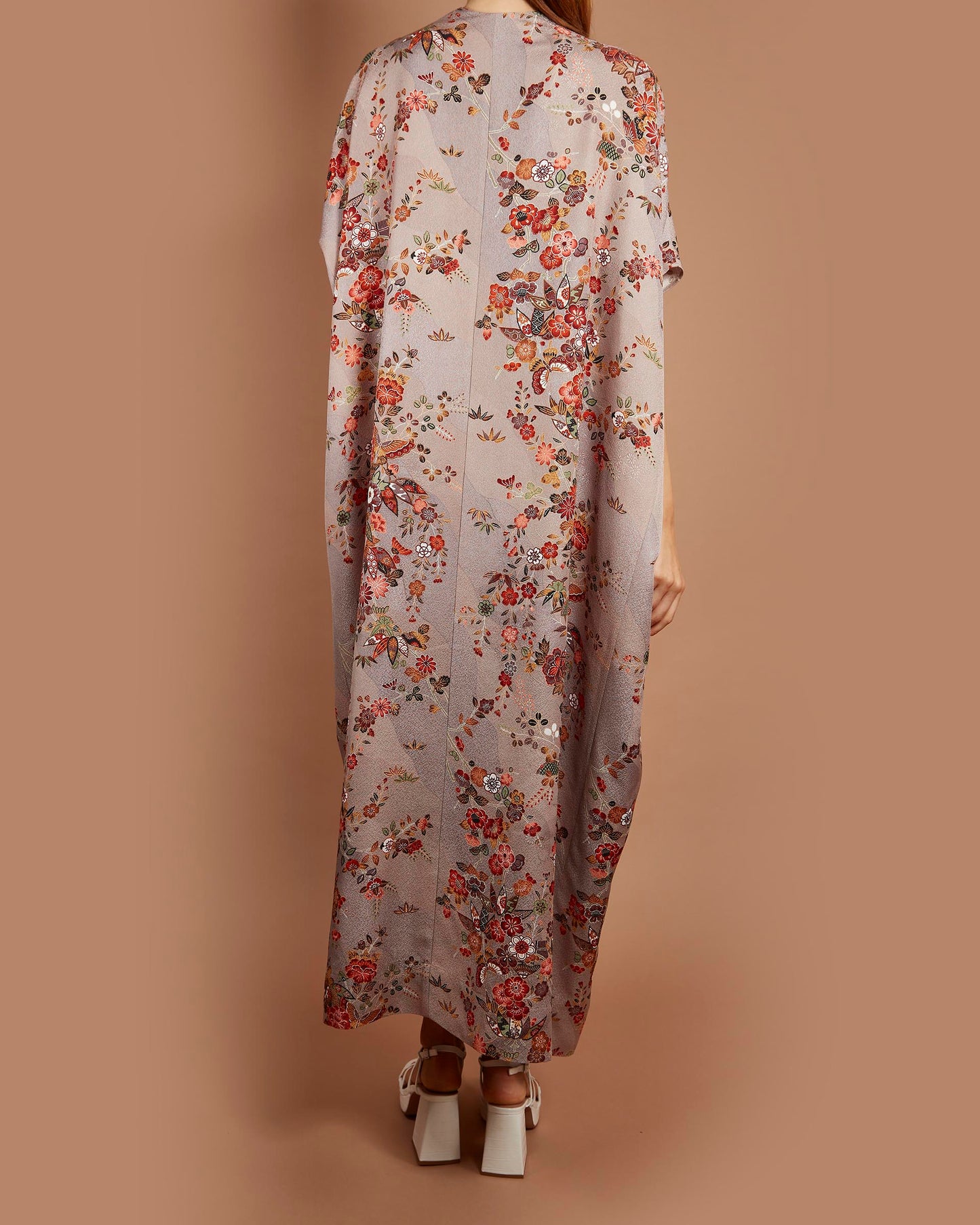 Empress Kaftan Maxi Dress - Camelias, Plum Flowers and Butterflies in Mauve