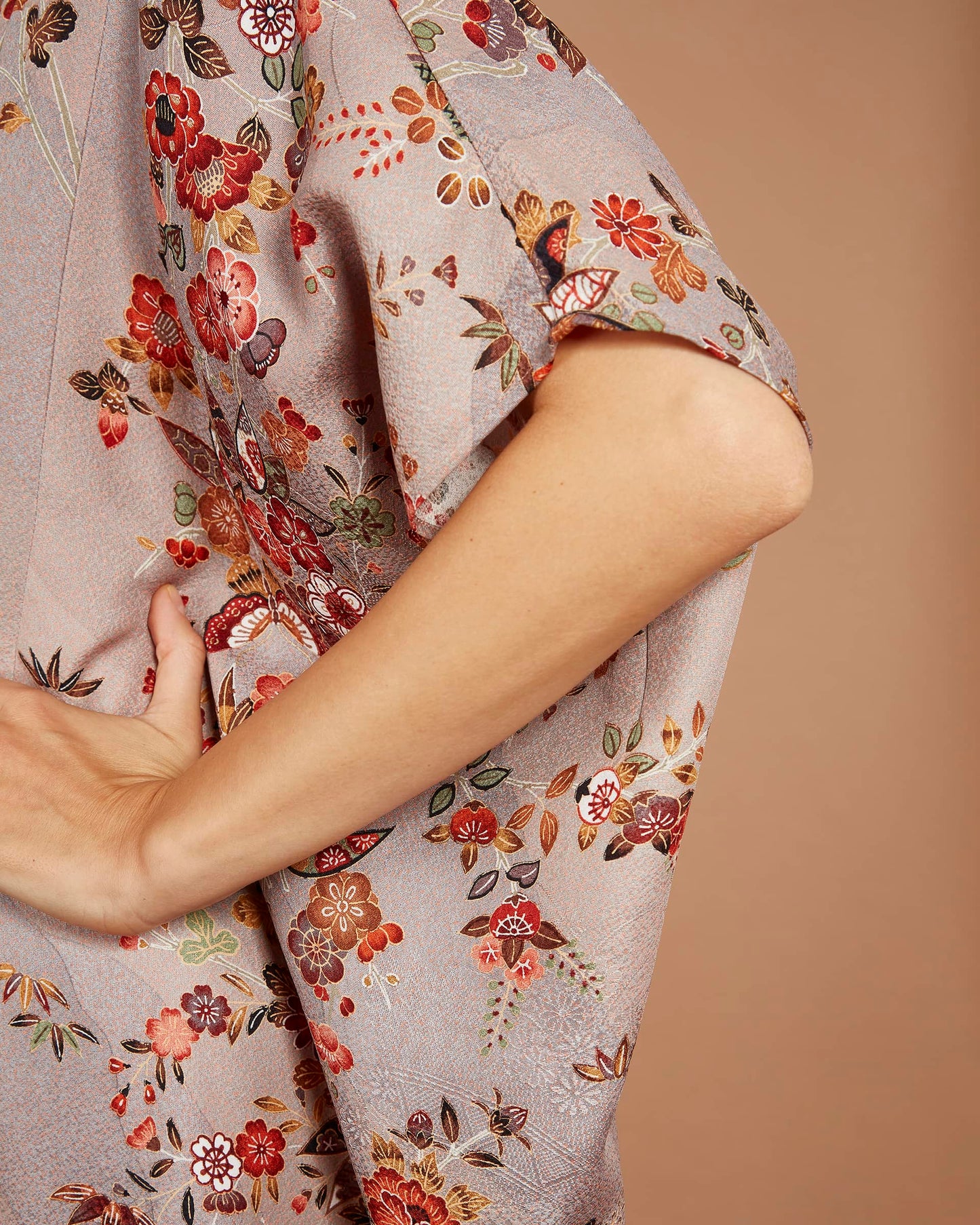 Empress Kaftan Maxi Dress - Camelias, Plum Flowers and Butterflies in Mauve