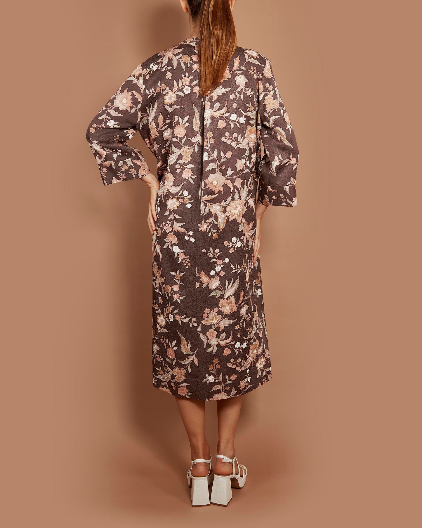 Star Wrap Dress - Exotic Flowers in Cedar Brown