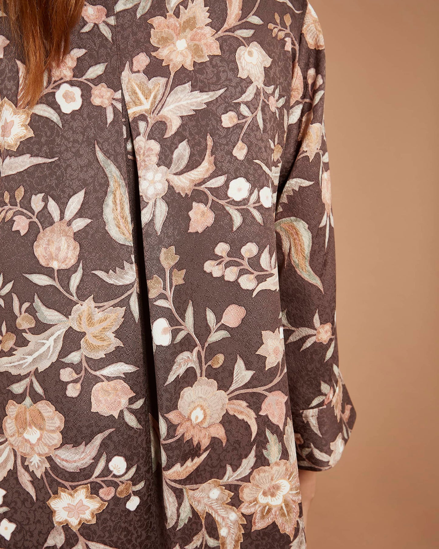 Star Wrap Dress - Exotic Flowers in Cedar Brown