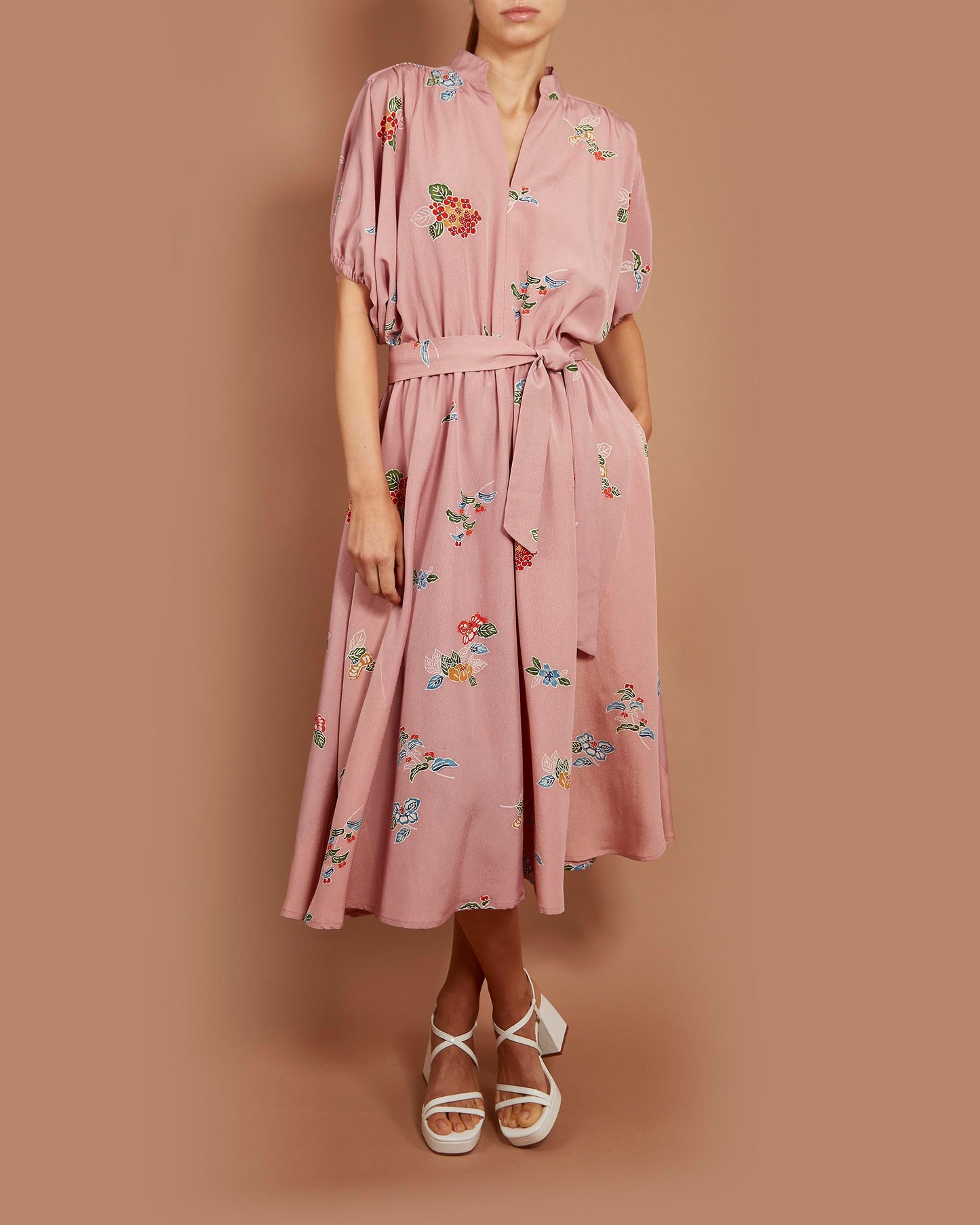 Gloria Batwing Midi Dress - Hydrangeas in Salmon Pink