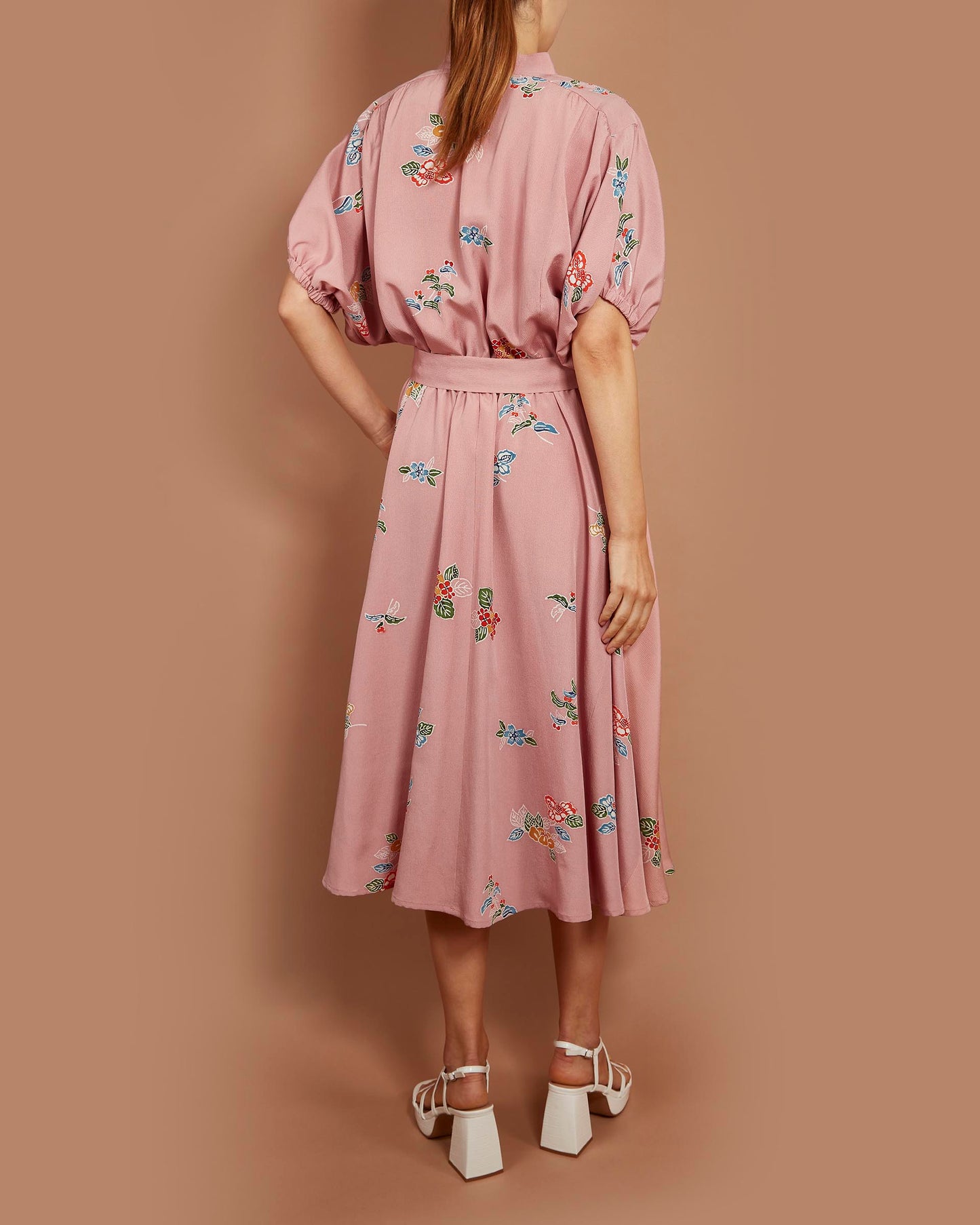 Gloria Batwing Midi Dress - Hydrangeas in Salmon Pink