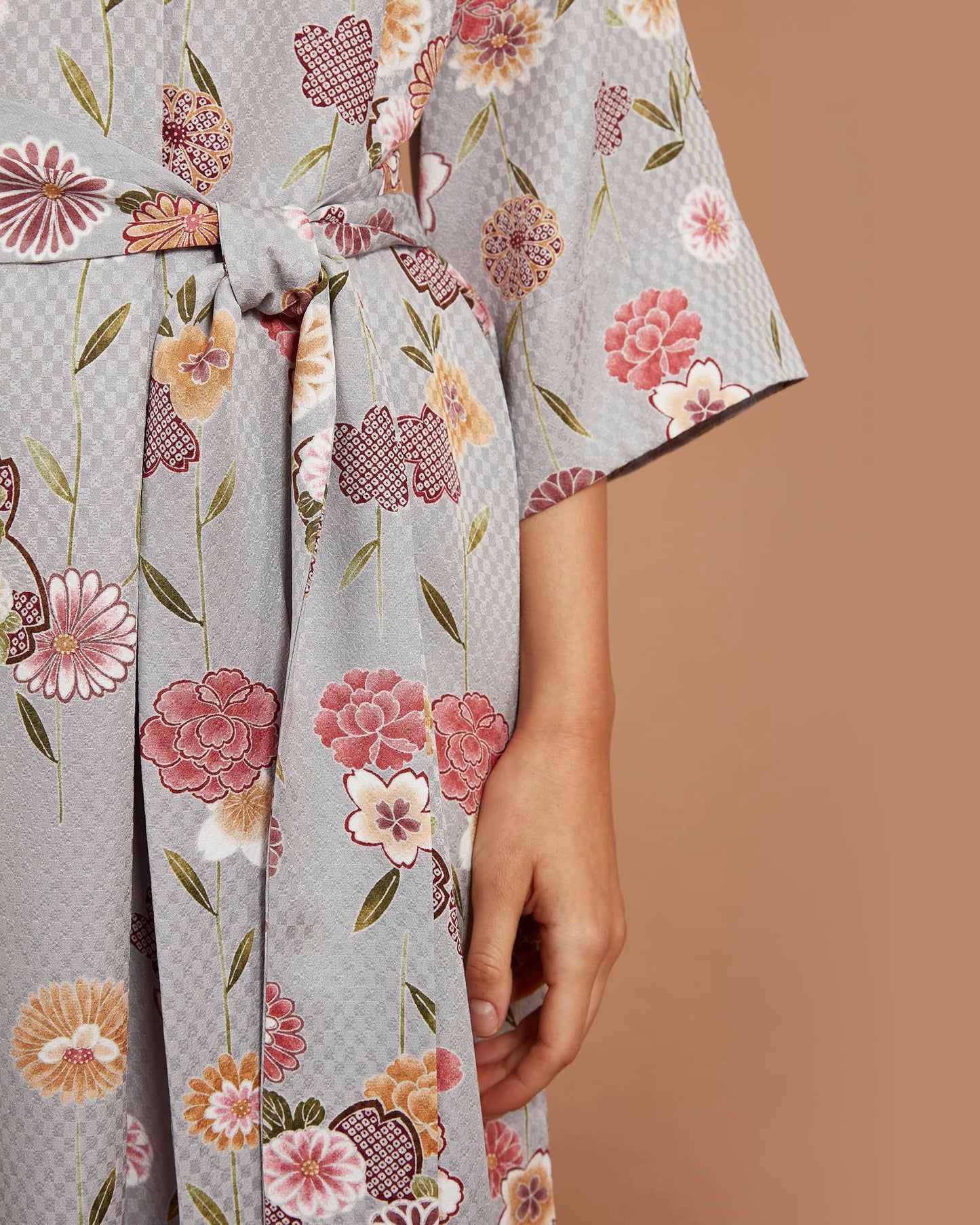 Grace Midi Dress - Peonies and Cherry Flowers in Pale Blue