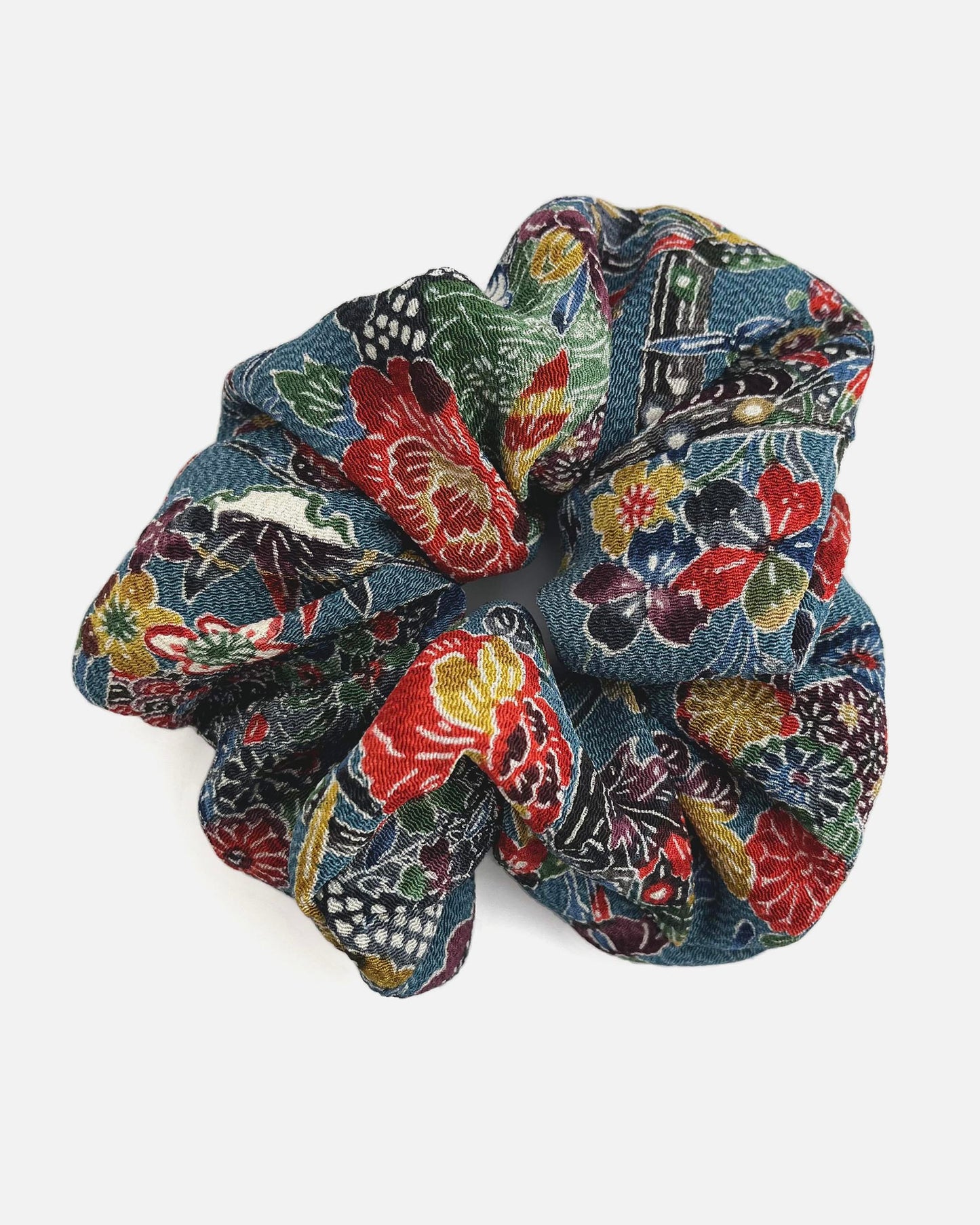 Bella Scrunchie - Medley of Flowers in Denim Blue