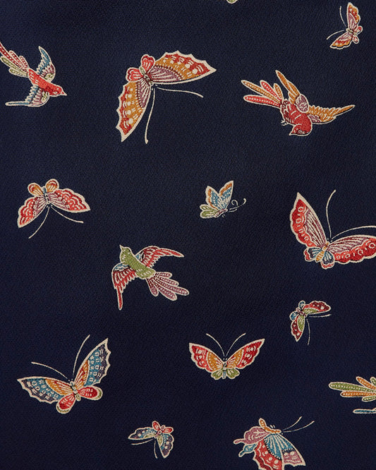 Butterflies and Birds in Bright Navy